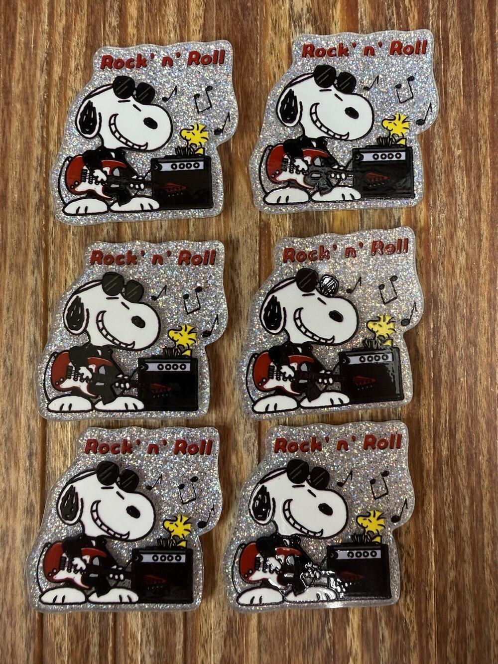 6 Pc Rock N Roll Snoopy Acrylic Flatbacks